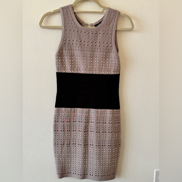 BEBE Bodycon Dress Beige and Black - Picture 2 of 4